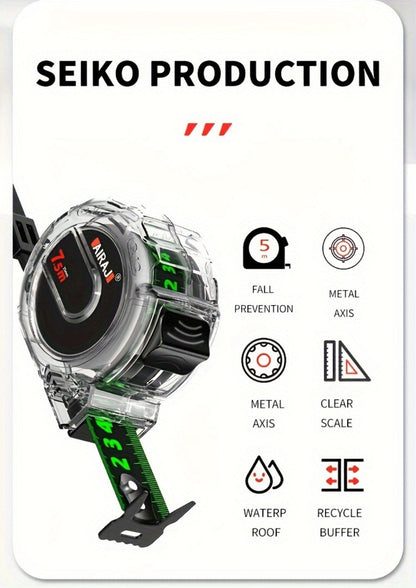 Fluorescent Metric Tape Measure with Wide Blade in 5, 7 or 10-Meter Length and 19 or 25 mm Width