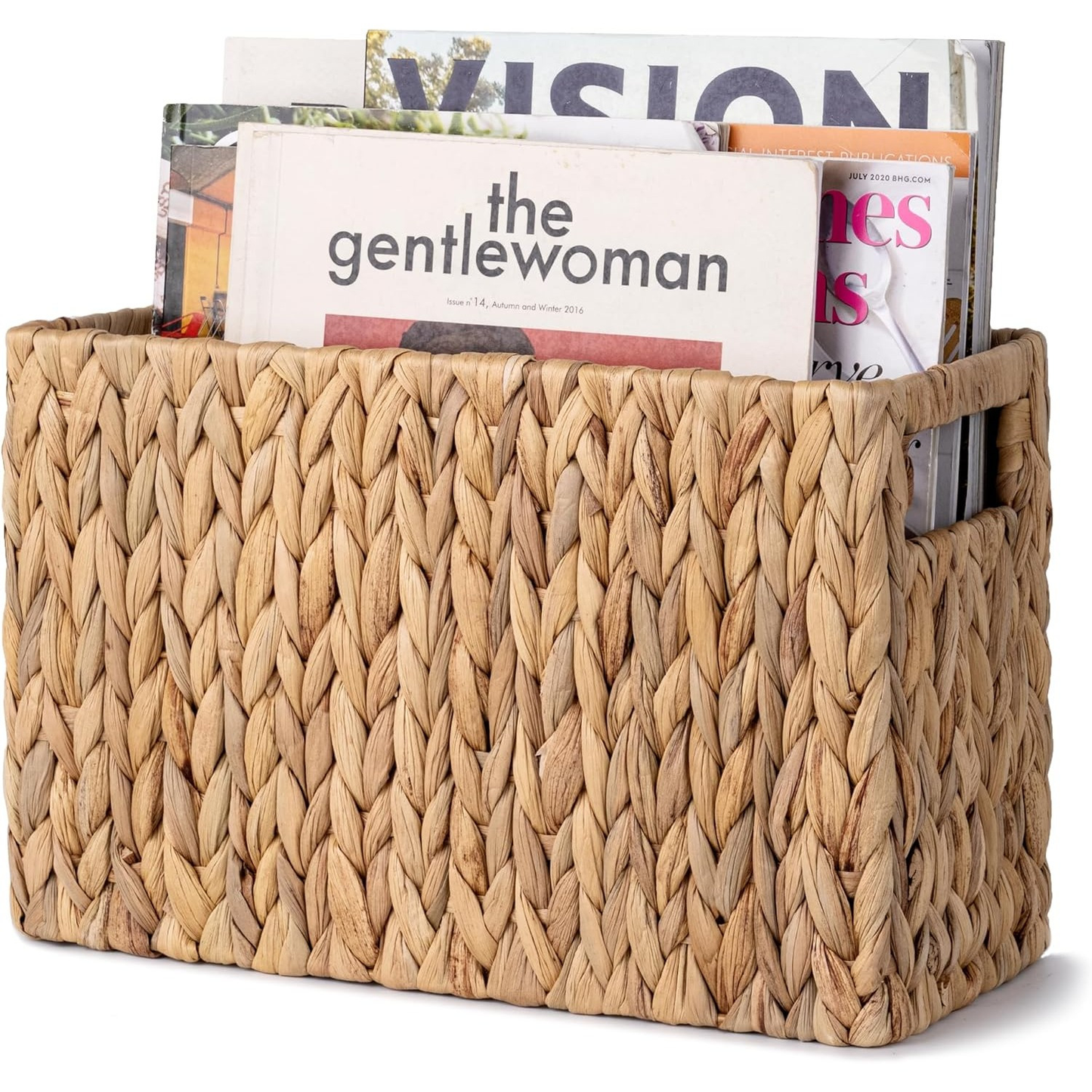 Magazine Holder Basket - Hand Woven Water Hyacinth Wicker Organizer for Bathroom, Office, Living Room, Bedroom Storage & Boho Home Decor, 15x6x10in