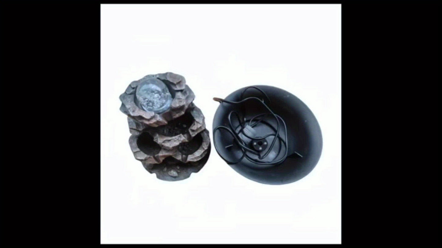 Indoor Tabletop Fountain with LED Light, Rolling Crystal-Look Sphere and 8.3 x 7.9 x 7.9-Inch Stone-Look Waterfall Form