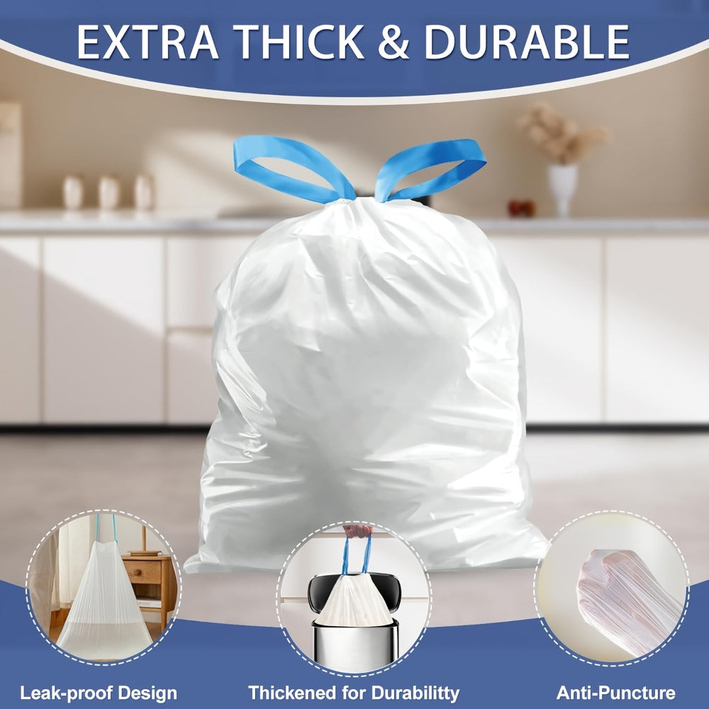 13-Gallon White Garbage Bags in 26, 62 or 104-Count Roll Options for Kitchen, Bathroom and Household Waste Bins
