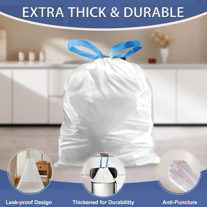 13-Gallon White Garbage Bags in 26, 62 or 104-Count Roll Options for Kitchen, Bathroom and Household Waste Bins
