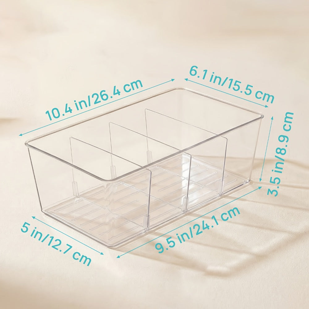 Clear Pantry Storage Bins Set of 8 with Dividers - Transparent Refrigerator Organizer Bins for Kitchen Cabinet, Pantry Organization, Snack Packet Spice Pouch Storage, 10.4" x 6.1" x 3.5"
