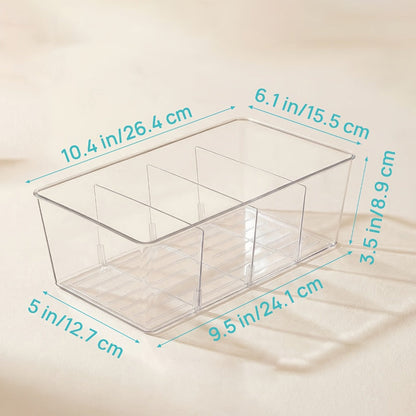 Clear Pantry Storage Bins Set of 8 with Dividers - Transparent Refrigerator Organizer Bins for Kitchen Cabinet, Pantry Organization, Snack Packet Spice Pouch Storage, 10.4" x 6.1" x 3.5"