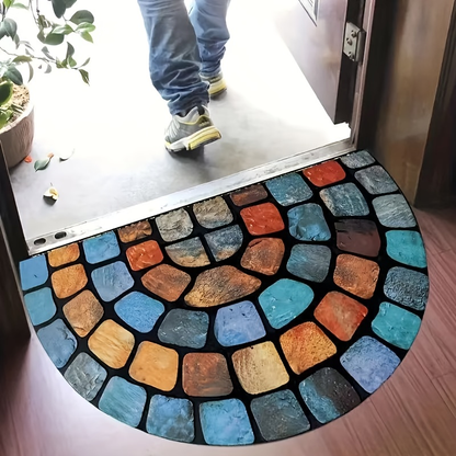Half-Round Mosaic Bath Mat in Blue or Yellow Microfiber, 16 x 24 and 20 x 32-Inch Size Options