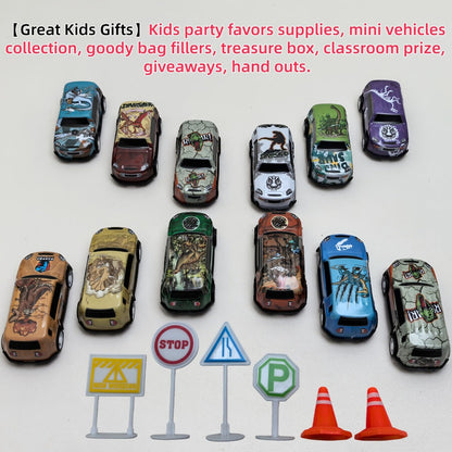 Dinosaur Toy Car Set 29-30pcs – Mini Pull Back Racing Cars with T-Rex Spinosaurus Pterodactyl Figures & City Traffic Map | Party Favors, Classroom Prizes, Birthday Gift for Boys & Girls Ages 3+