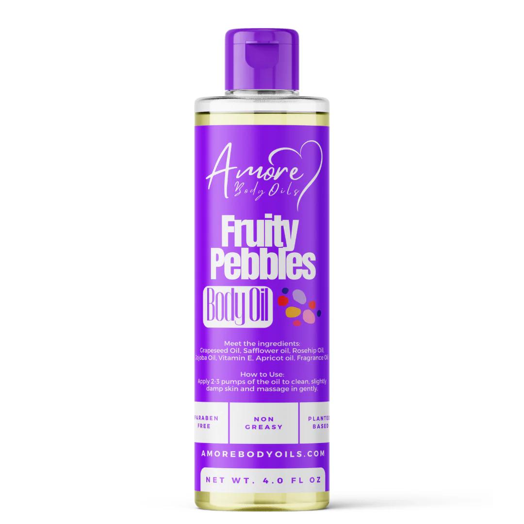 Fruity Pebbles Fragrance Body Oil in a Purple 4 fl oz Pump Bottle with Citrus, Caramel and Vanilla Notes