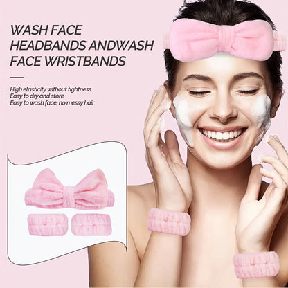 7-Piece Facial Cleansing Accessory Set with Wash Bag, Headband, Wristbands, Face Brush and Roller