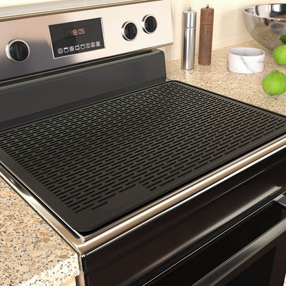 Black Silicone Electric Stove Top Cover Mat, 28 x 20 Inch Raised-Ridge Countertop Protector