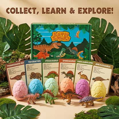 Dinosaur Bath Bombs for Kids with Hidden Toy Inside 6 Pack — Fizzy Colorful Bath Balls with Collectible Dino Surprise | Safe for Sensitive Skin | Fun Bath Gift for Boys & Girls Birthday Easter Holiday