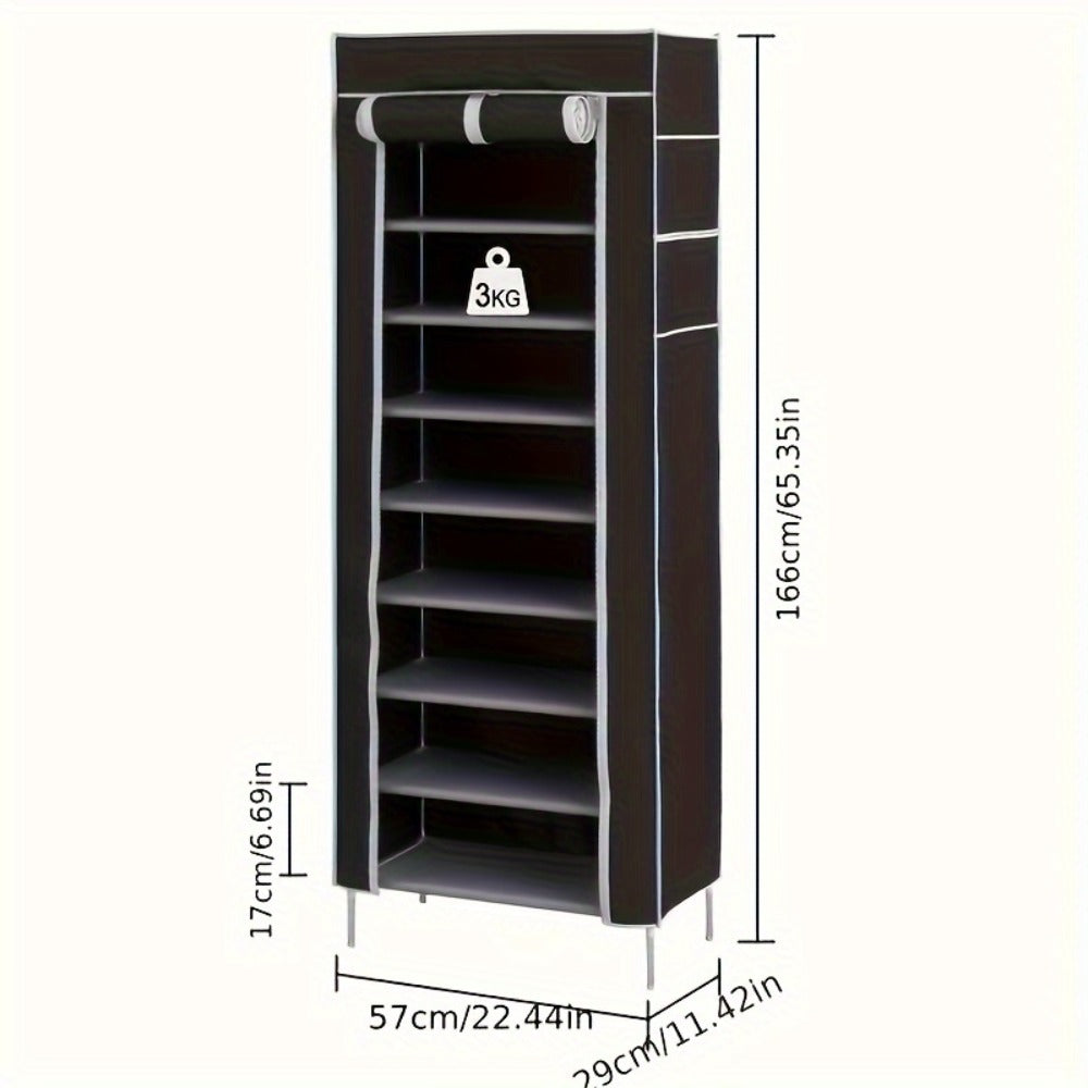10-Layer Shoe Rack with Dust Cover – Non-Woven Portable Shoe Cabinet Organizer for Entryway, Bedroom & Dormitory Storage