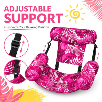 Tropical Leaf Inflatable Pool Float Lounger for Adults – Hammock Chair with Adjustable Back & Head Support, Buoyant Pillow, Fabric Cover, Pool Lake Beach Summer Water Party Relaxation Gift
