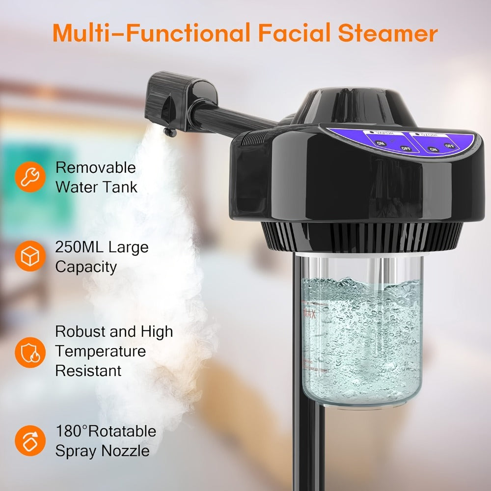 Rolling Facial Steamer with Black or White Head, Removable 250 ml Tank and Adjustable Stand Heights