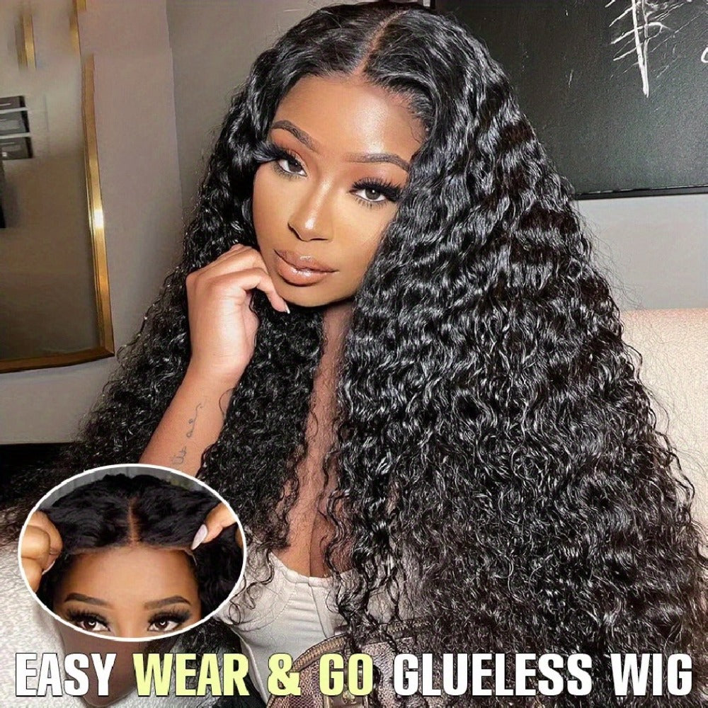 250% Density Deep Wave Wig 13x4 HD Lace Front Human Hair Glueless Wear and Go – Pre-Plucked Pre-Cut Natural Black Long Curly Wig for Women 28 34 Inch Beginner Friendly Protective Style