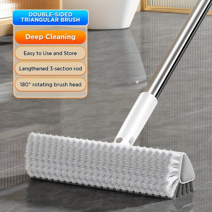 Floor Scrub Brush 52 Inch Long Handle Double-Sided V-Shaped Triangle Head Stiff Bristles for Home Cooking, Dining and Outdoor Meals