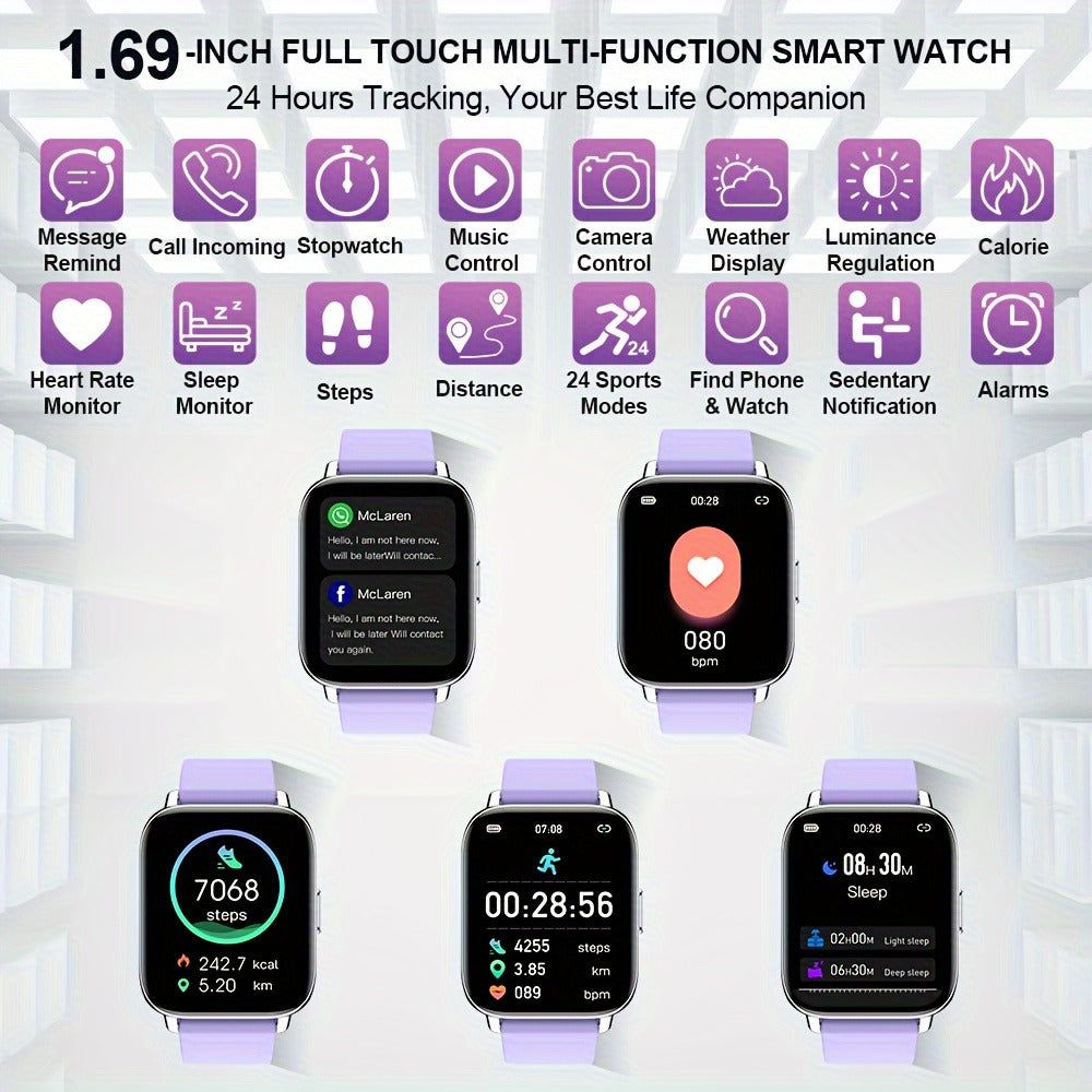 Smartwatch 1.69 Inch Big Screen Fitness Tracker with 100 Sport Modes in Seven Colors for Men and Women