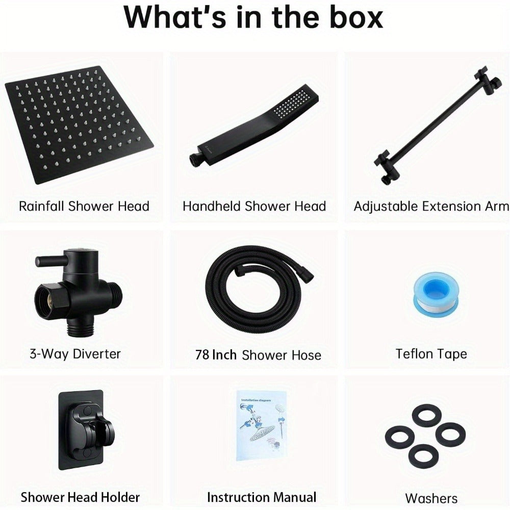 Rainfall and Handheld Shower Combo with 10 or 12-Inch Head, 78-Inch Hose and Chrome or Black Finish