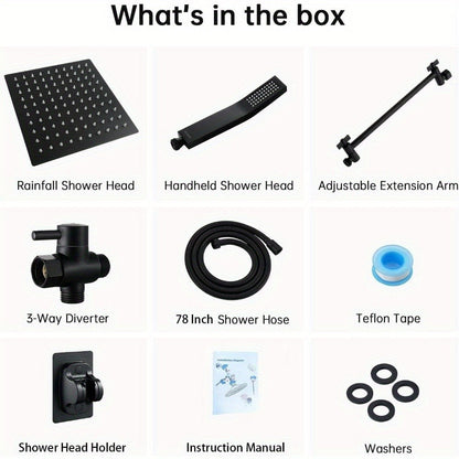 Rainfall and Handheld Shower Combo with 10 or 12-Inch Head, 78-Inch Hose and Chrome or Black Finish