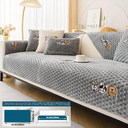 Sofa Cover, Honeycomb Velvet Animal-Embroidered Couch Pad with Non-Slip Backing in Three Colors