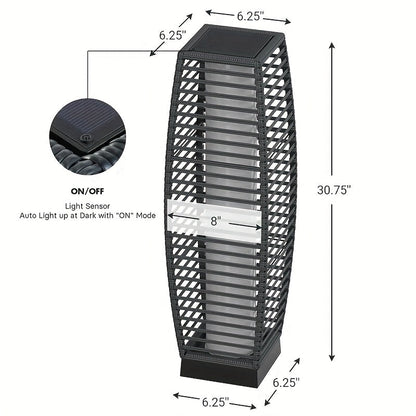 Solar Outdoor Floor Lamp with Wicker Design – Weatherproof Auto On/Off Garden Light, 40+ Lumens Decorative Porch Lantern for Yard, Pathway & Patio