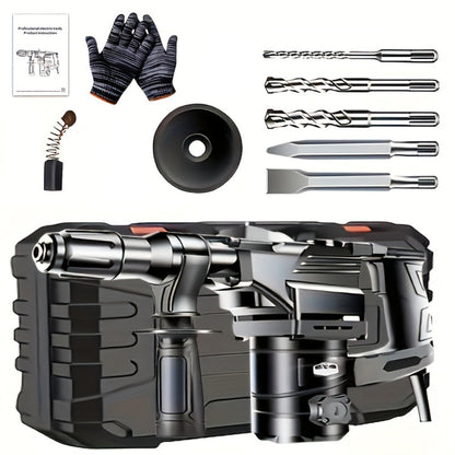 Hammer Drill 1100W 3-in-1 Multi-Function Electric Drill, Rotary Hammer & Chisel, Variable Speed, Heavy Duty for Concrete Wall Wood Metal Drilling, Includes Drill Bits, Accessories & Tool Box
