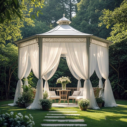Four-Piece White Sheer Outdoor Curtain Set with Rod-Pocket Top and 152 x 304 cm Panel Size