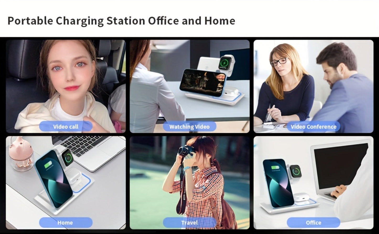Wireless Charging Station, 3-in-1 15W MagSafe-Compatible Stand for iPhone, Apple Watch and AirPods in Three Colors