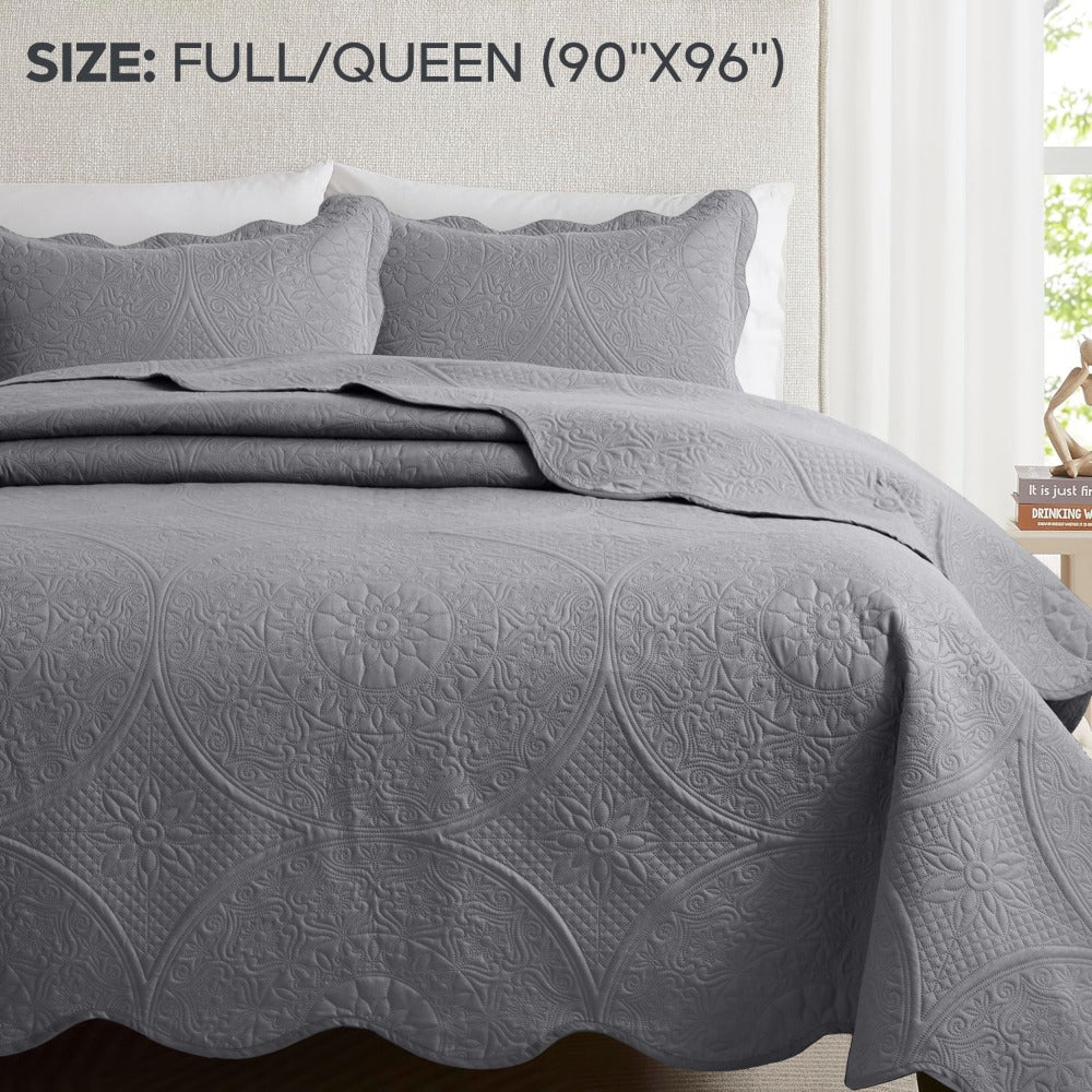 Quilted Bedspread Set 3 Piece – Soft Floral Coverlet with Pillow Shams, Lightweight Breathable Quilt for Bedroom & Guest Room, All Season Bed Cover