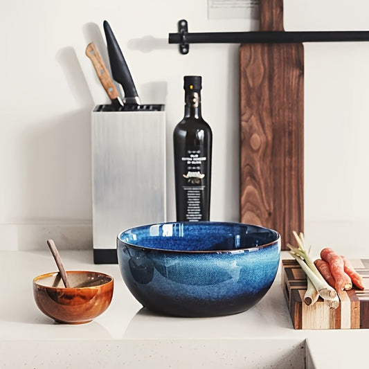 Extra Large Ceramic Bowls Set of 2 – 81oz Deep Blue Salad Bowl, Ramen Noodle Soup Bowl, Stylish Durable Dinnerware for Home Kitchen, Restaurant & Holiday Gift