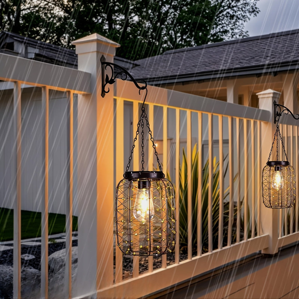 Solar Hanging Lanterns 2 Pack Outdoor Vintage Copper Wire LED Lantern Lights for Garden Patio Porch Gazebo Pergola Pathway Yard Decor