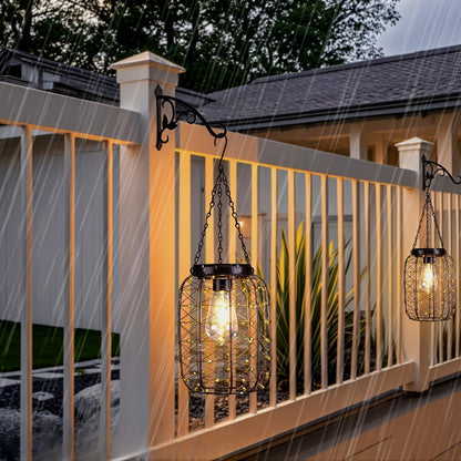 Solar Hanging Lanterns 2 Pack Outdoor Vintage Copper Wire LED Lantern Lights for Garden Patio Porch Gazebo Pergola Pathway Yard Decor