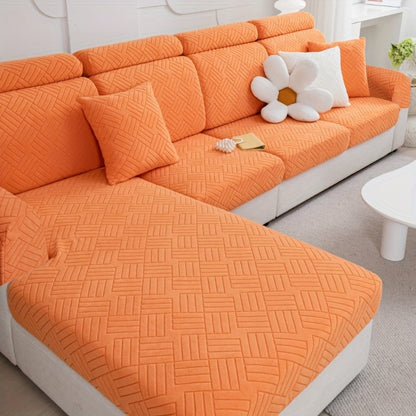 Sofa Cover, Deep Gray Stretch Seat and Chaise Slipcover with Elastic-Band Edge in Six Size Options