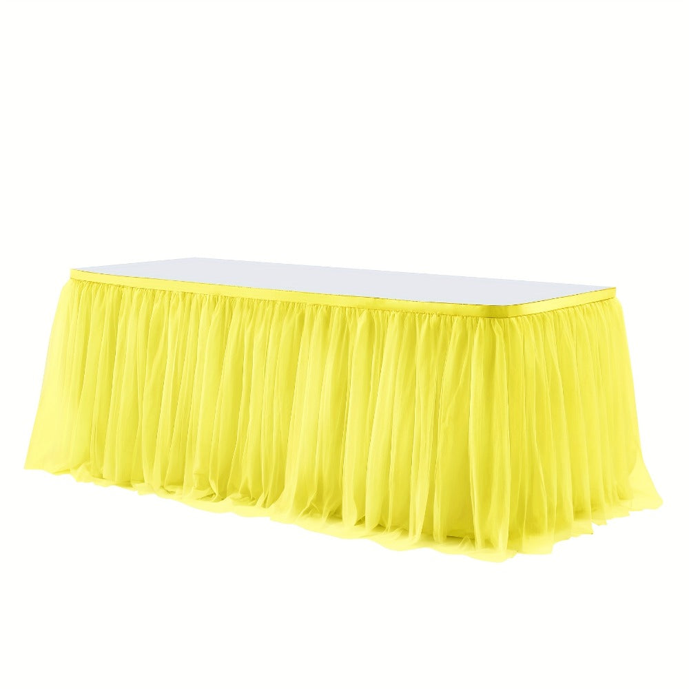 Pink Tutu Table Skirt 6ft – Ruffle Tulle Table Skirt for Rectangle & Round Tables, Princess Girls Birthday Party, Cake Dessert Table Decor, Gold Brim, Multiple Colors Available