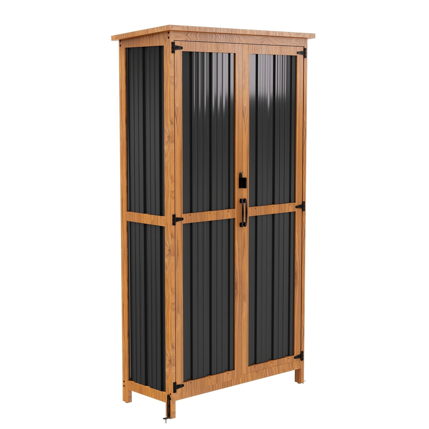 Metal Outdoor Storage Cabinets with Shelf-Equipped Tall or Low Models and 3 x 2 x 4.6 Ft Shed Option