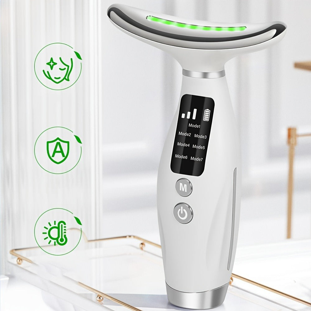 Face Neck Massager Rechargeable Beauty Device - 7 Massage Modes Electric Facial Lifting Tool for Women - Anti-Aging Skin Tightening Neck Firming Massager Gift for Mom