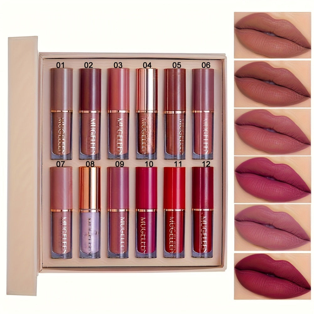 Non-Stick Matte Lip Gloss Set 12 Pcs Non-Fading Long-Lasting Liquid Lipstick Assorted Colors with Wand Applicator – Velvety Bold Lip Color Beauty Gift for Women & Girls Everyday Wear & Events
