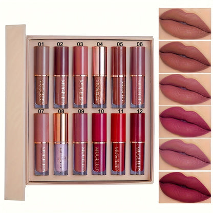 Non-Stick Matte Lip Gloss Set 12 Pcs Non-Fading Long-Lasting Liquid Lipstick Assorted Colors with Wand Applicator – Velvety Bold Lip Color Beauty Gift for Women & Girls Everyday Wear & Events
