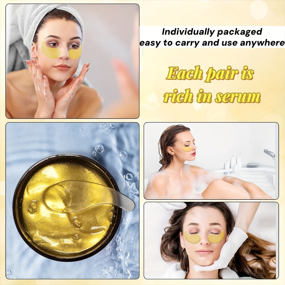 60-Piece Gold-Tone Under-Eye Patch Box with Individual Packs and Collagen and Hyaluronic Acid Wording