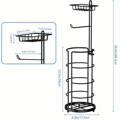 Toilet Paper Holder Floor Standing with Shelf 4-Roll Storage Rack Freestanding Bathroom Paper Organizer for Bathroom Bedroom Balcony Courtyard Black 1 or 2 Pack