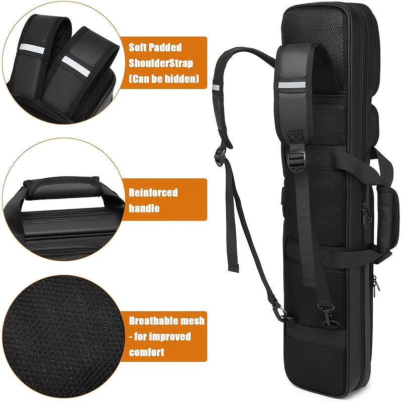 Black Billiard Cue Carrying Case with Backpack Straps, Top Handle and Front Accessory Pockets