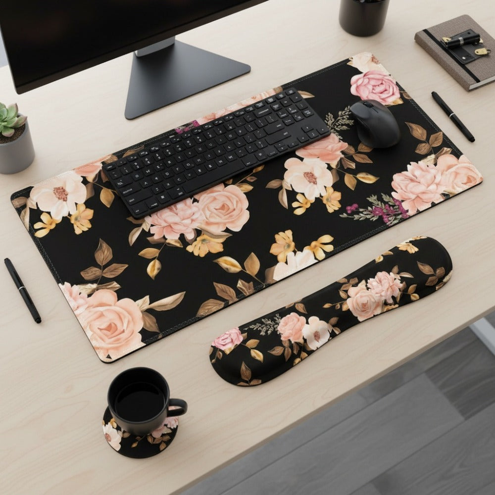 XXL Gaming Desk Mat & Mouse Pad Wrist Rest Set 4-in-1 Bundle – Keyboard Wrist Rest, Mouse Wrist Rest & Coaster, Ergonomic Home Office Computer Desk Pad