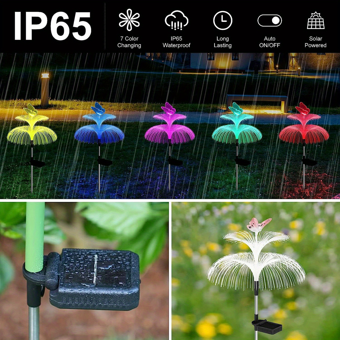 Solar Garden Lights Butterfly Jellyfish Stakes with Gradient Color Change in 2- or 4-Pack Sets