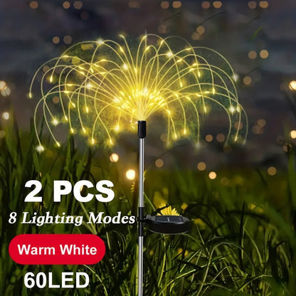 Solar Fireworks Lights Outdoor – 60 to 420 LED Solar Garden Fairy Lights with 8 Modes, Waterproof Copper Wire Sparkler Lights for Garden, Patio, Yard, Pathway & Holiday Decoration