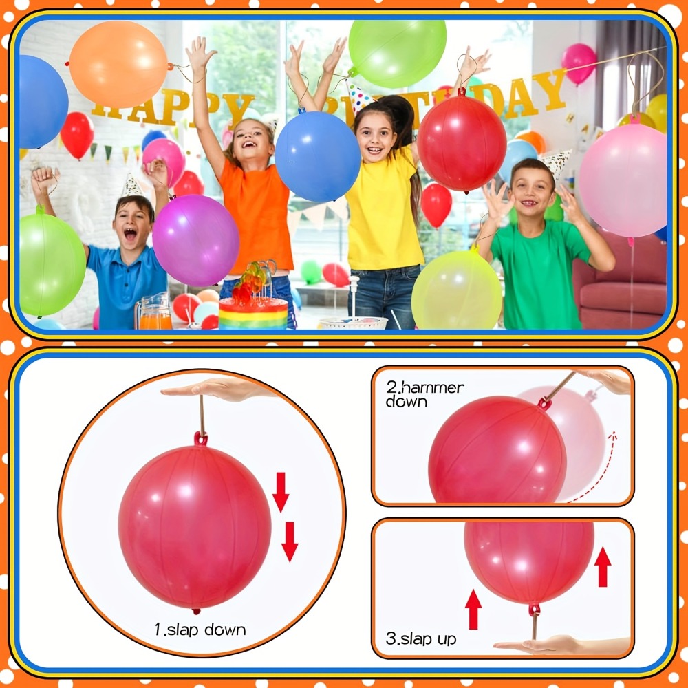 Party Favors Neon Punch Balloons, 48-Piece Latex Assortment with Pre-Attached Elastic Bands