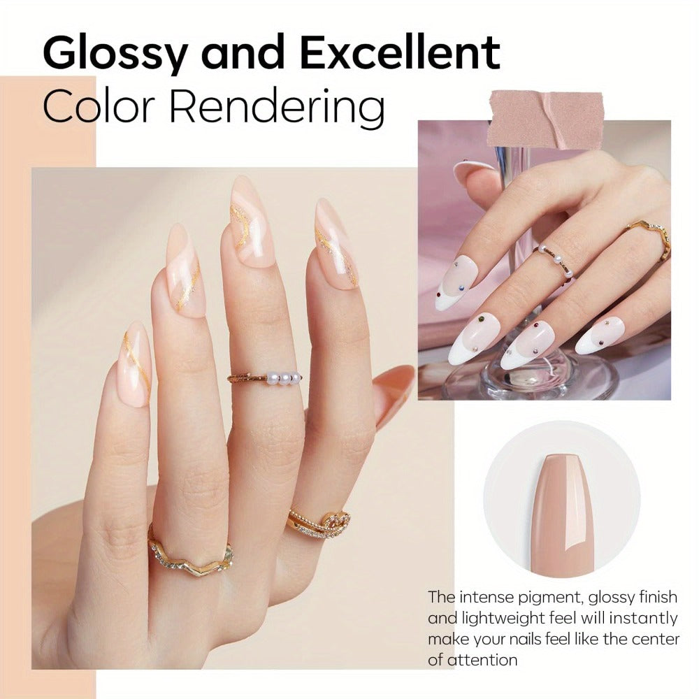 Dip Powder Nail Kit with NOCIS Label, Four Nude and Gold Glitter Powders, Three 10ml Liquids and Four Tools