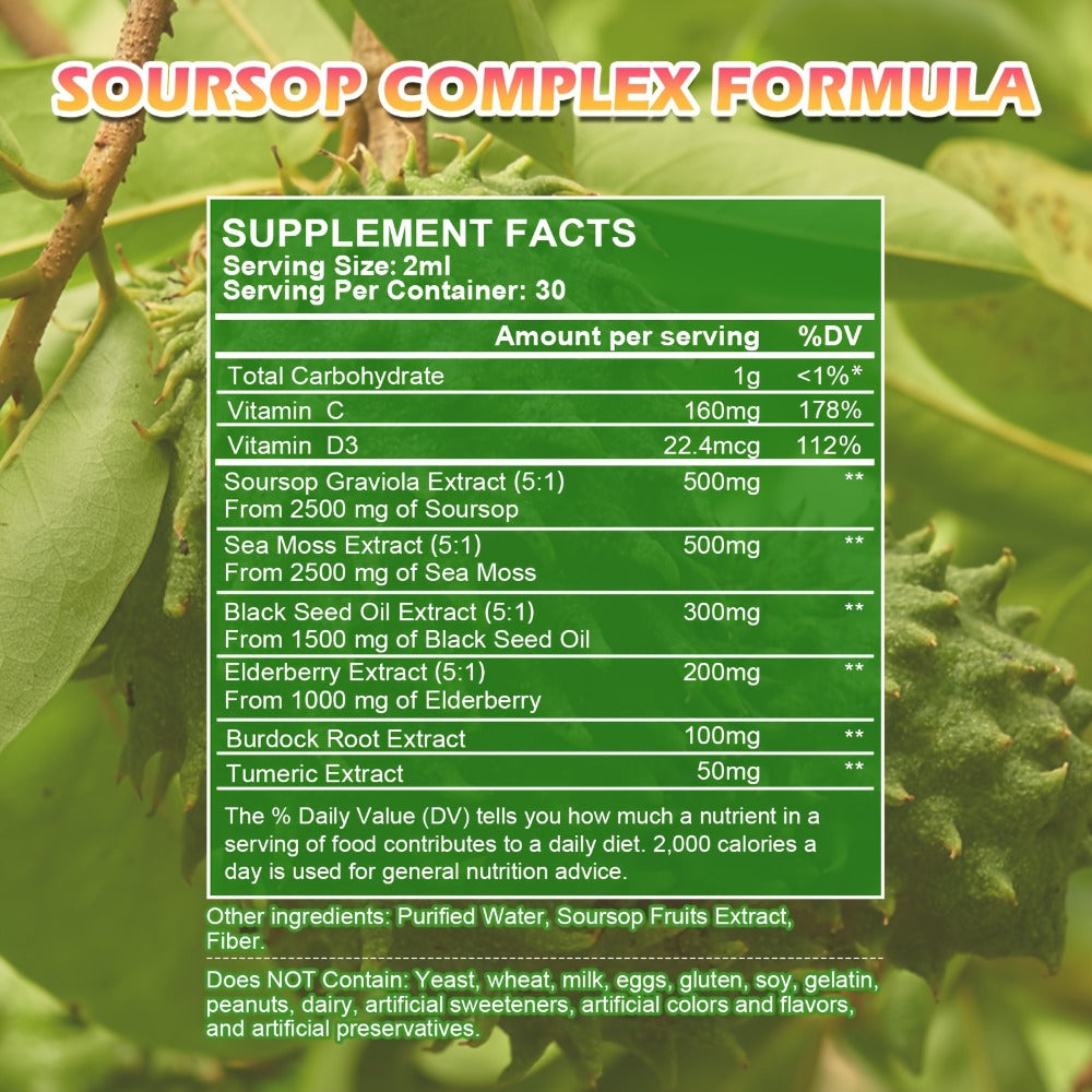 [8-IN-1 Soursop Drops] 1/3 Bottles 8-IN-1 Soursop Liquid Drops, Graviola Leaf & Fruit Complex Supplement With Sea Moss,Black Seed Oil,Elderberry,Burdock Root,Tumeric, Gluten-Free,Serene Herbs Soursop Bitters,Serene Soursop For Daily Health & Wellness