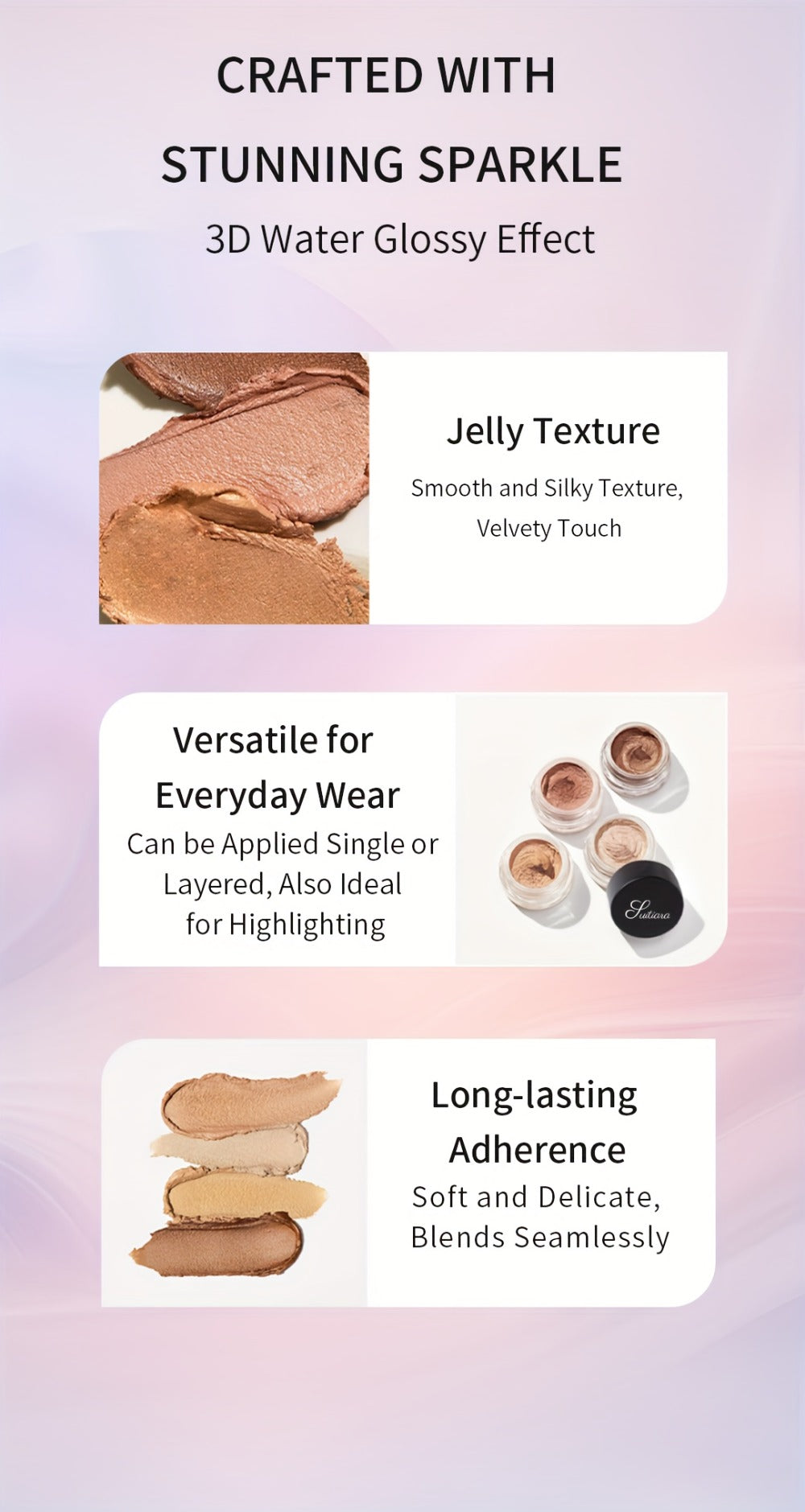 Shimmer Jelly Eyeshadow 2 Pack – Icy Cool Tone Frosty Glow Gel Eye Makeup, Long-Lasting Non-Creasing Blendable Formula, High Shine Luminous Finish for Holiday Party Glam