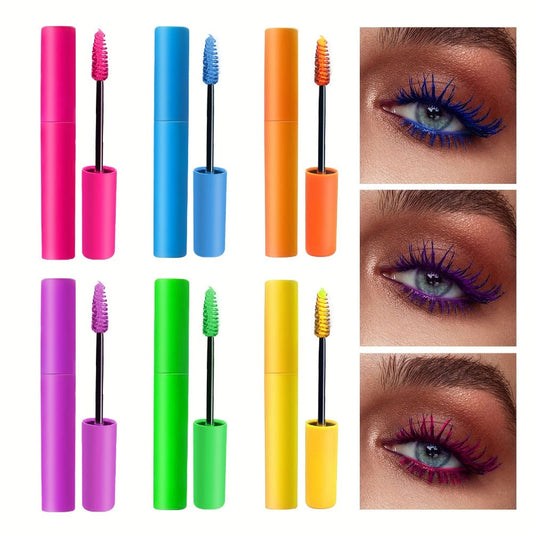 Colorful Mascara Set 6 Vivid Shades — Waterproof Smudge-Proof Curling Volumizing Lash Makeup, Purple Green Red Yellow Orange Blue, Festival Halloween Gift for Girls & Makeup Lovers