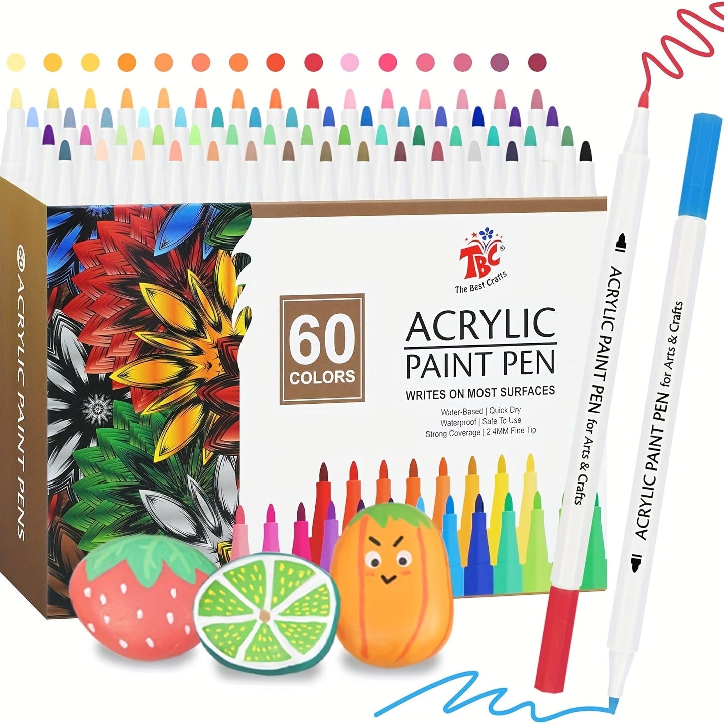 Soft Brush Tip Paint Pens 60 Colors – Acrylic Waterproof Non-Toxic Paint Markers for Rock Canvas Wood Glass Pottery Fabric DIY Crafts Artist Gift Set for Adults Teens Birthday Christmas