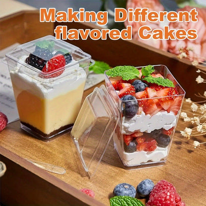 Disposable Dessert Cups with Lids & Spoons, 5oz Plastic Pudding Cups Set, 50/100/150/200 Pack Mini Clear Cups for Parties