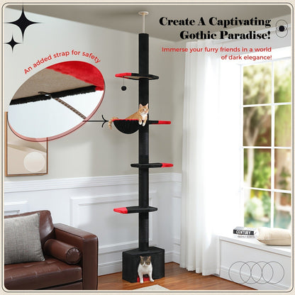 90-107.9-Inch Floor-to-Ceiling Cat Tree with Four Platforms, Tension Post and Five Style Options